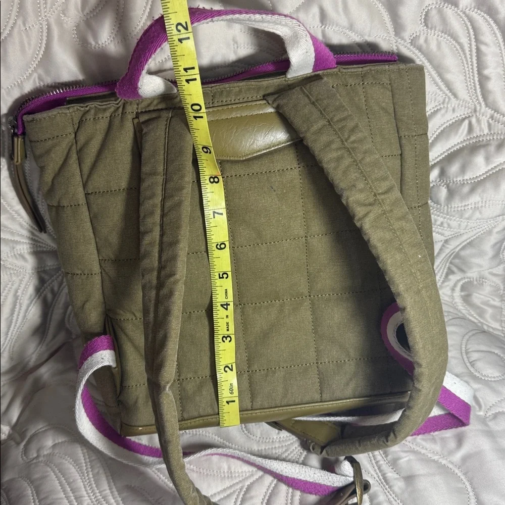 Stylish Olive Quilted Backpack with Purple Accents
